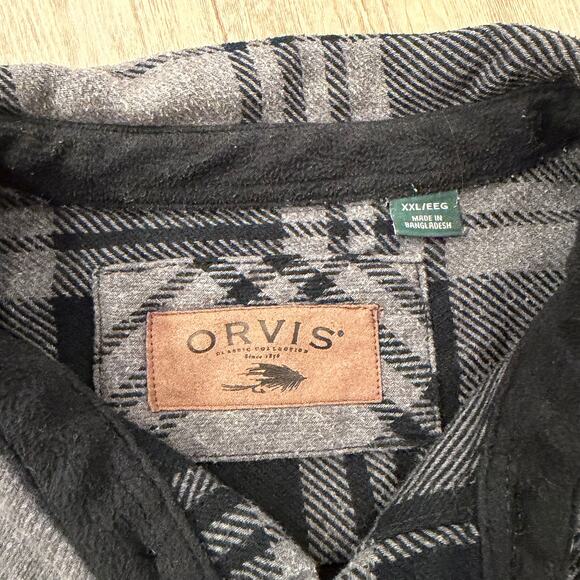 Orvis Men’s XXL Heavy Flannel Plaid Shacket Black Gray Shirt Jacket with Pockets - Picture 4 of 11